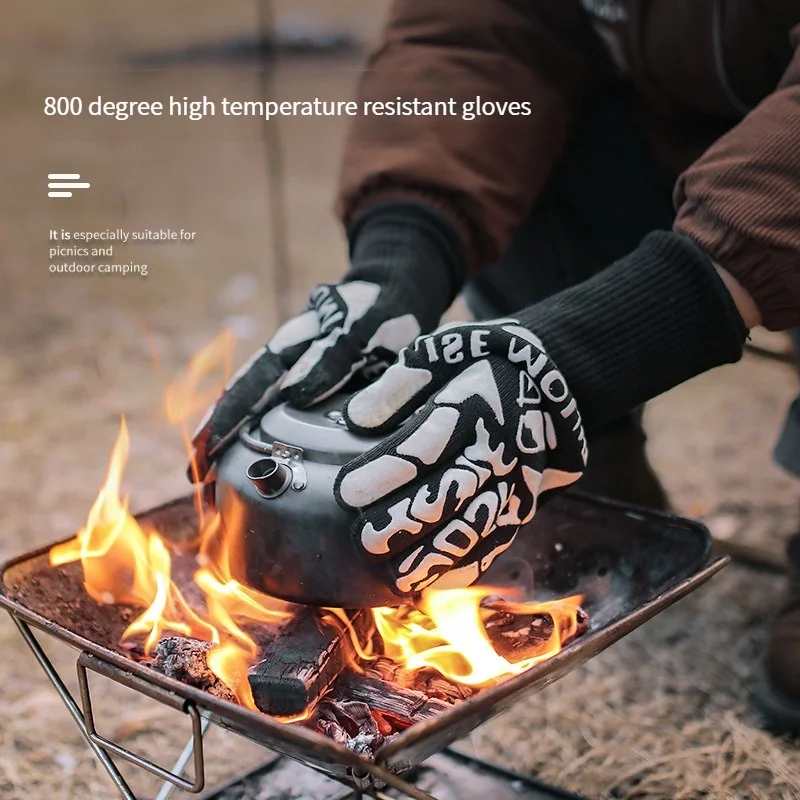 

800°C/1472°F Outdoor Glove Cooking Heat Insulation Glove Heat Flame Retardant Resistant Glove Camping BBQ Oven Anti Scald