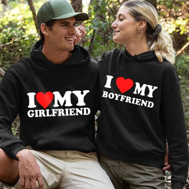 

2023 Couples Hoodies I Love My Boyfriend Girlfriend Print Matching Set Sweet Lover Sweatshirt Fashion Casual Tops Couple Clothes