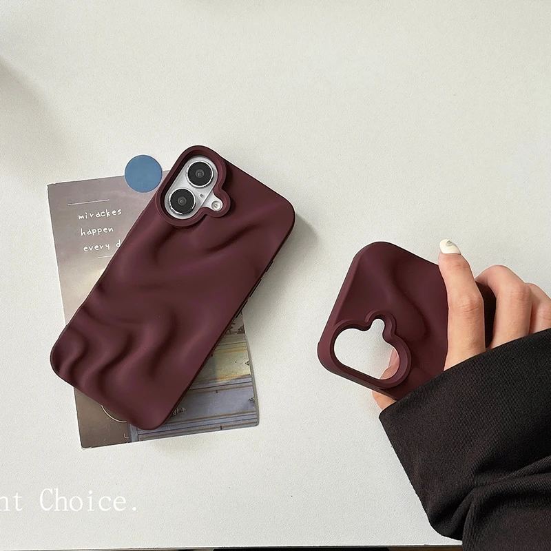 Elegant Wine Red 3D Water Ripples Phone Case - Soft Silicone Back Cover