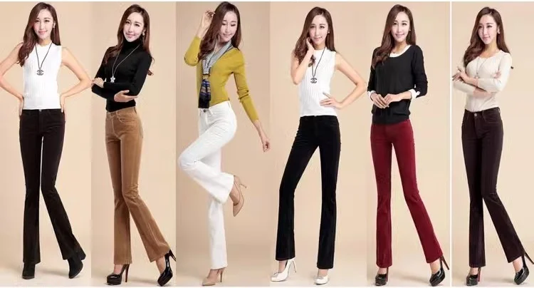 2025, Damen-Cordhose mit weitem Bein, mittlere Taille, ausgestellte Cordhose, Freizeithose, Herbst und Winter – Detail 1