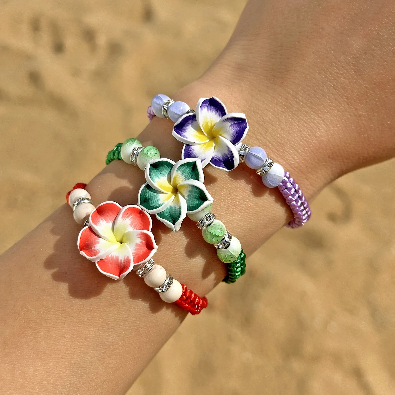 Charm Bracelets Beach Rope Bracelet Sweet Polymer Clay Flower
