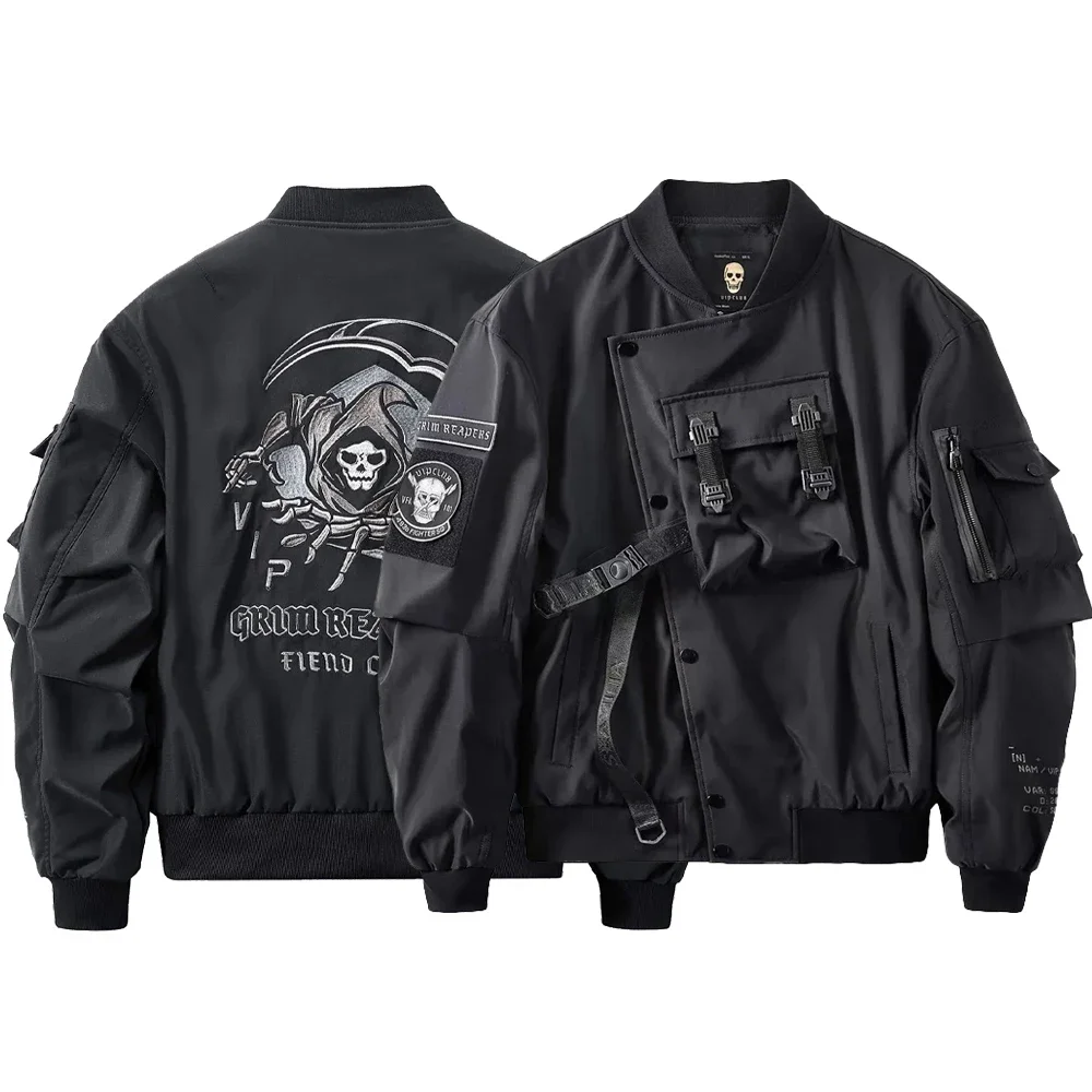 

2024 New Spring Autumn American Street Work Jacket Casual Loose Solid Color Zipper Skull Dark Hip-Hop Fashion Trend Coat