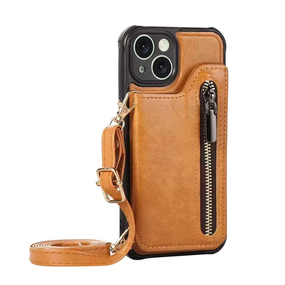 

The New Model Is Suitable for iPhone 15 Zipper Card Case 14promax 13pro Crossbody Strap 12pro Anti Fall 11 Full Protection Cover