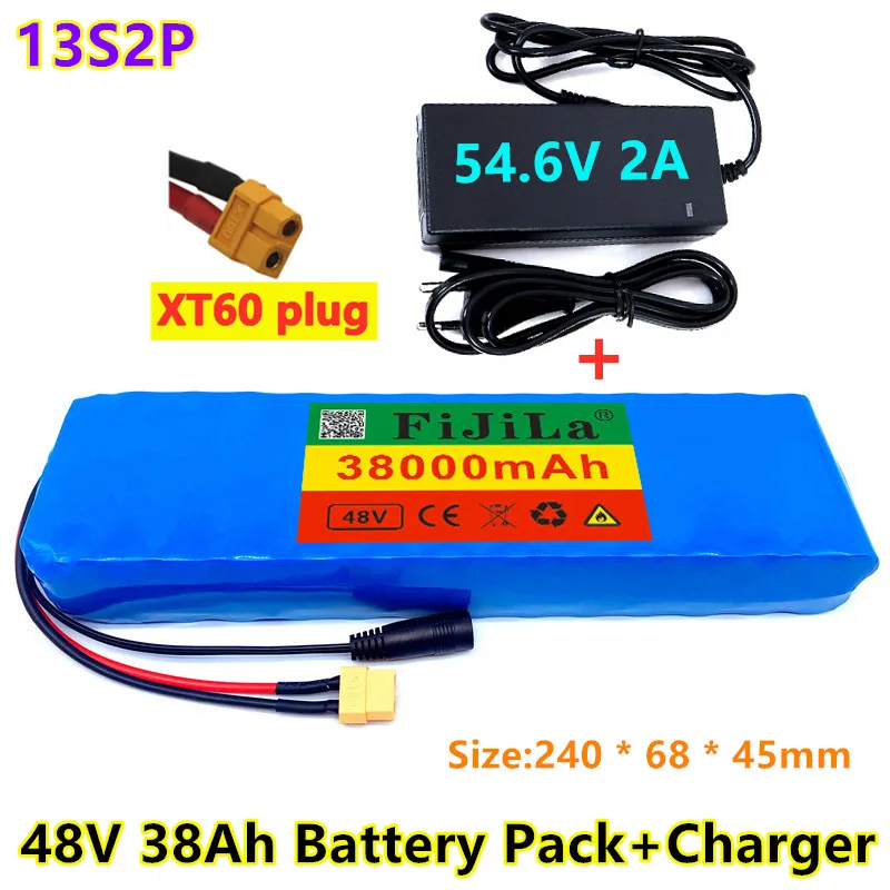 

Free ShippingBatterie 13s2p 18650 48V 38ah 1000W 54.6V 38000 Mah Avec BMS Intégré Et Chargeur XT60, Pour Vélo Électrique EBike