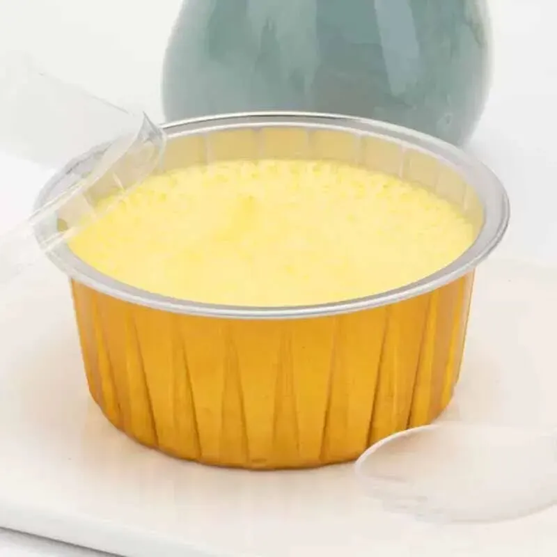 Round Golden 125ml No Lid Baking Mould Air Fryer Oven Foil Cake Cups High Temperature Resistant Aluminium Foil Box Tray(20pcs)