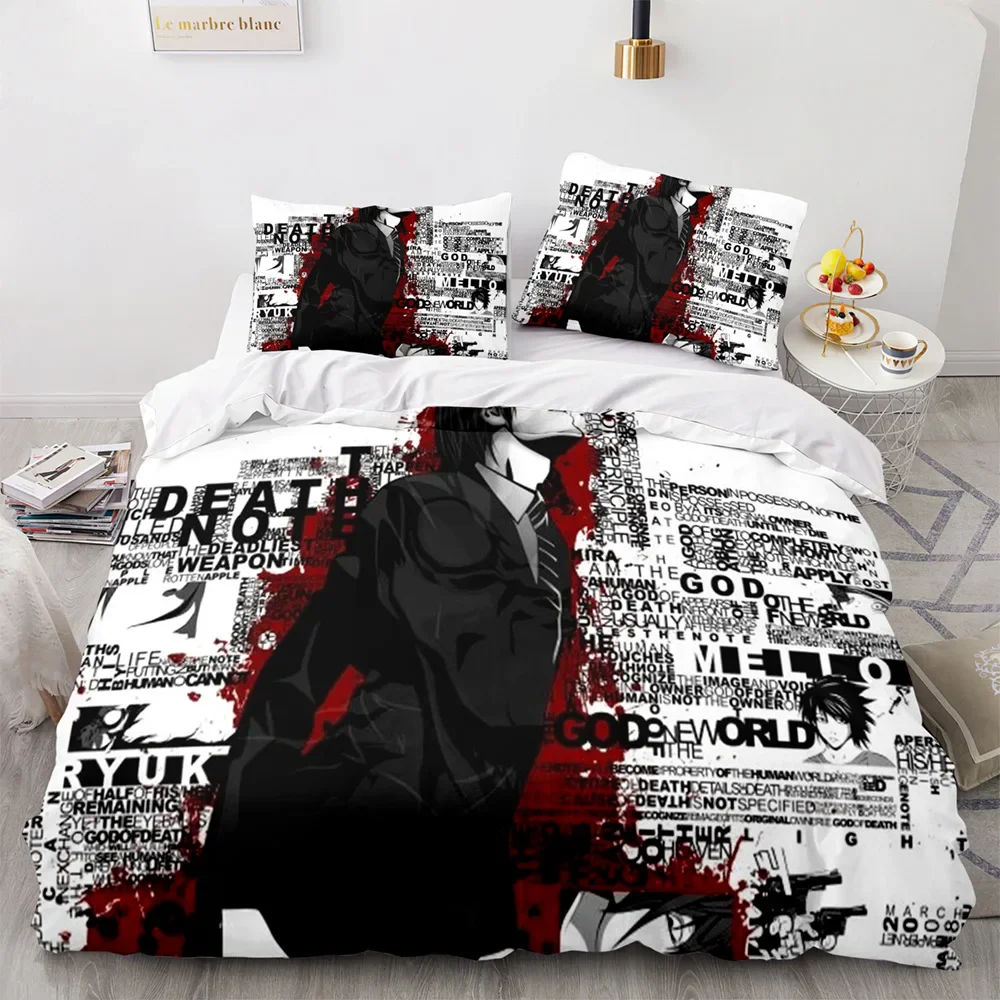 3D Death Note Anime-Bettwäsche-Set, weiche Steppdecke, Bettbezug mit Kissenbezug für Einzelbett, Doppelbett, komplettes Queen-Size-Bett, dekoratives Bett – Detail 4