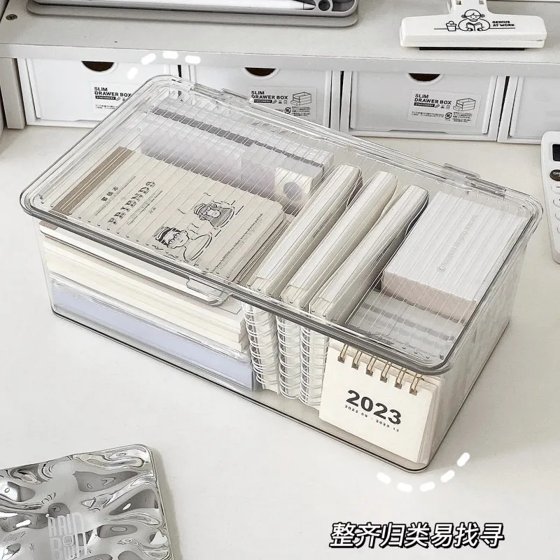 데스크탑 수납함 뚜껑이 있는 대용량 화장품 정리함 투명한 사무용품 책 문서 보관함