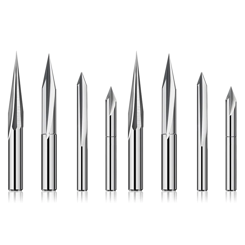 

New CNC Router Bits Set 1/4 Shank, Engraving Wood Carving Router Bit 6Mm & 4Mm, V-Groove, Profile Bit, Tungsten Steel - 8PCS