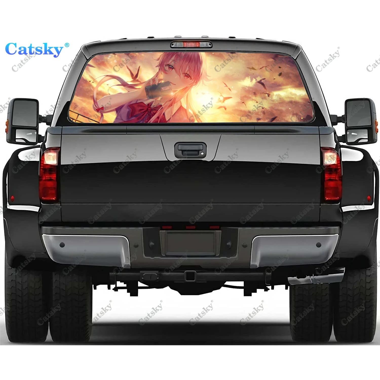 

Anime Future Diary Yuno Gasai Car Rear Window Stickers Windshield Decal Truck Rear Window Decal Tint Perforated Vinyl Graphic