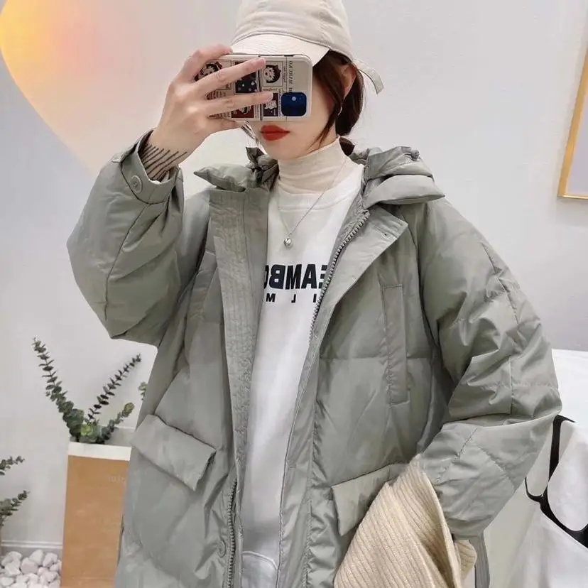 Down Jacket Women's Autumn and Winter Mid Length White Duck Down Fashion Korean Version Thickened Loose Casual Coat