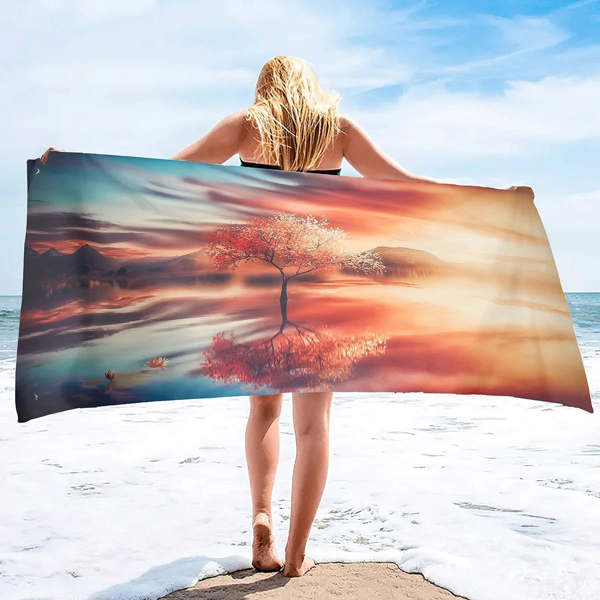 

Tree Oil Painting Beach Towel,Microfiber Quick-Drying Bath Towel Convenient Thin Blanket Lightweight Sandless Towels