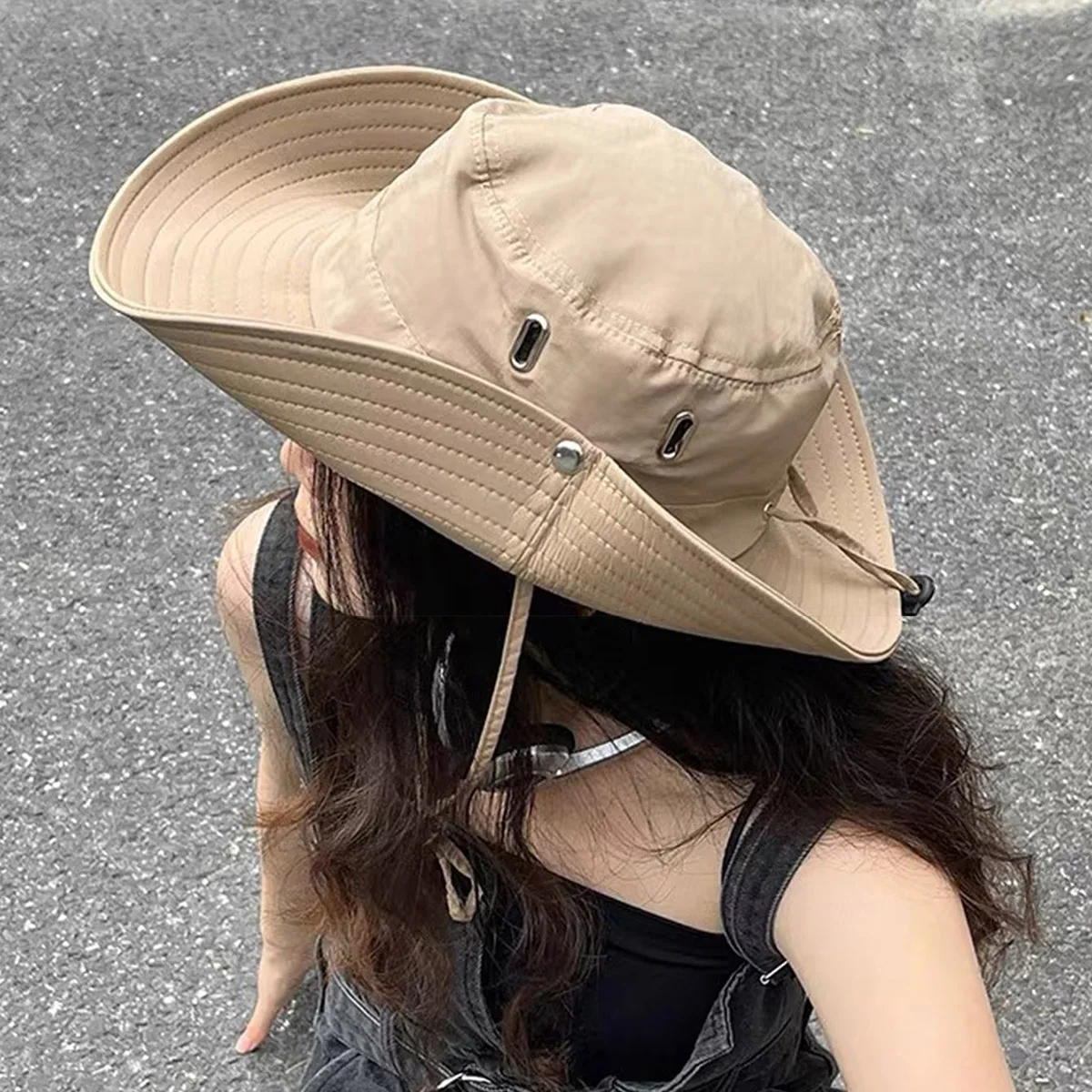 Western Cowboy Hat Women's Summer Large Brim Camping Fisherman Hat Sun Protection Outdoor Climbing Hiking Hiking Hat Men's Mountain Climbing Seaside Vacation