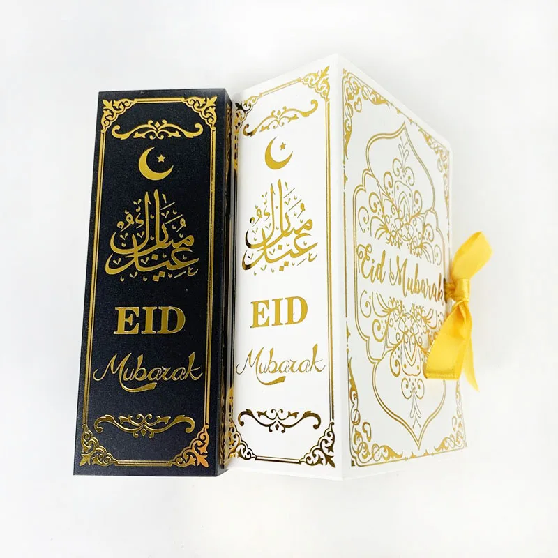 5Pcs Book Shape Eid Mubarak Chocolate Candy Boxes Ramadan Decor Gift Packaging Box 2024 Islamic Muslim Festival Party Supplies