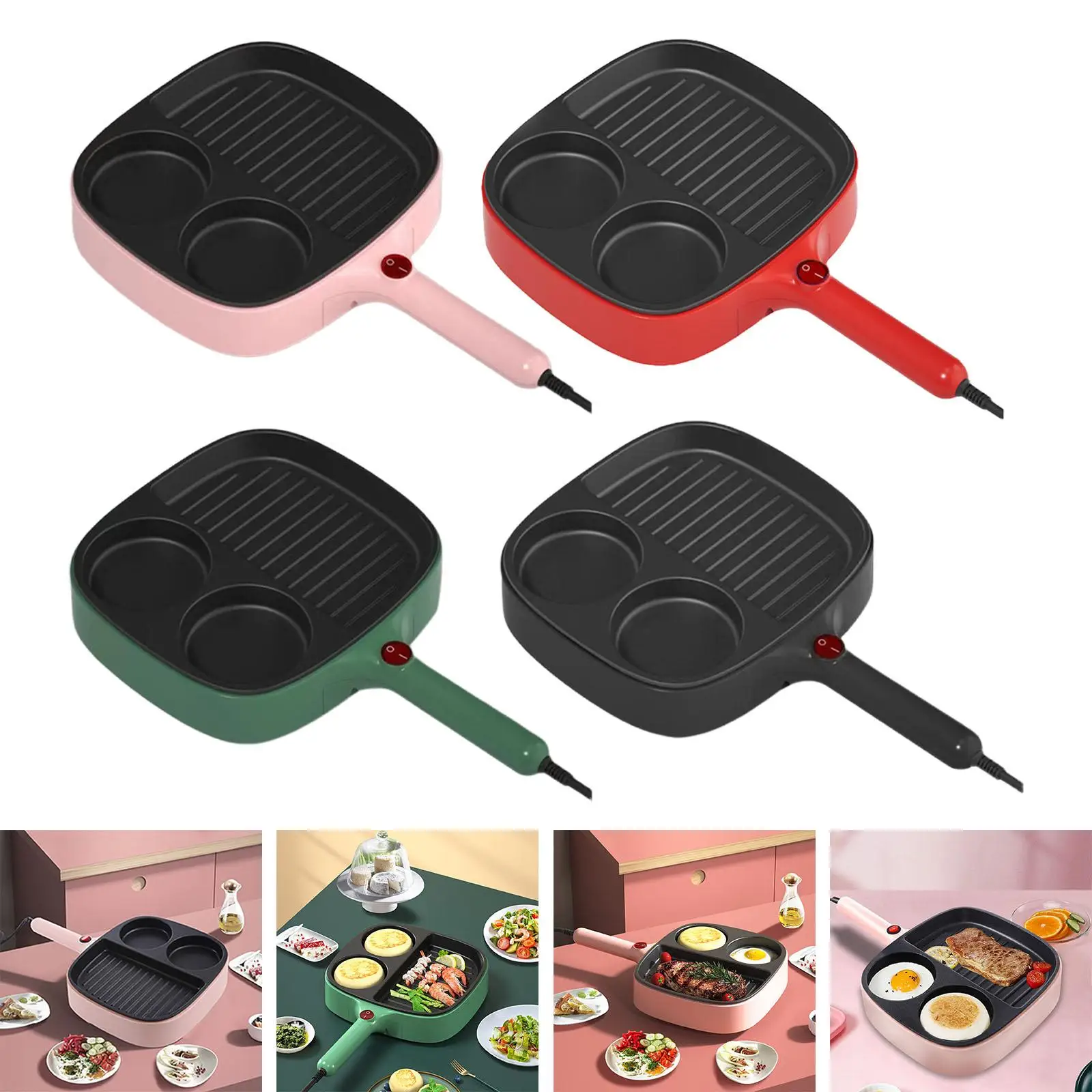 3 in 1 Electric Omelette Pan Safe Grill Pan Skillet Egg Frying Pan