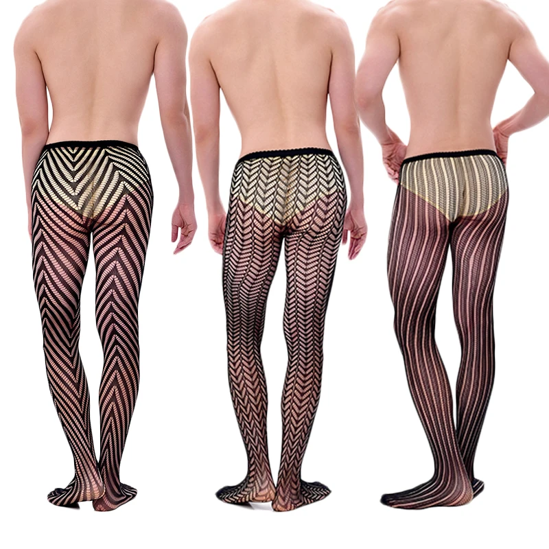 Sexy Mesh Lace One-Piece Stockings Womens Mens Ultra Thin Fishnet Sheer Striped Bodysuit Stockings Exotic Sissy Gay Leggings
