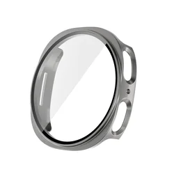 Premium Tempered Glass Screen Protector & Anti - Scratch Bumper Cover for Galaxy watch 8 44mm (Titanium Ash)