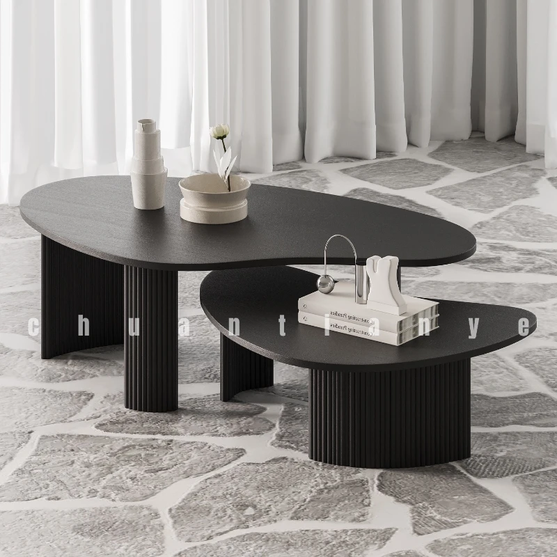 

Custom Kawadano new simple black table, small apartment living room, crescent coffee table, Nordic style irregular tea table