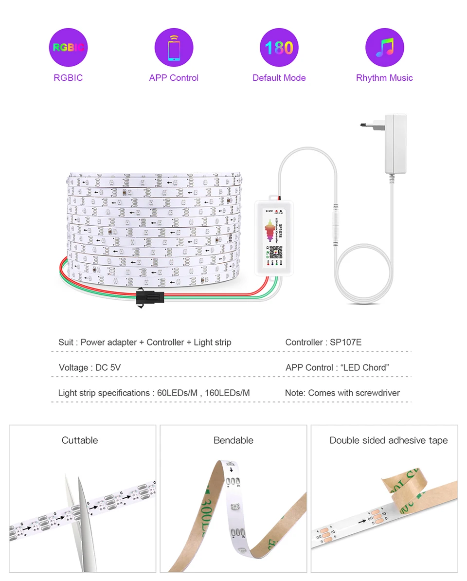 Description Picture 3 of itemHigh-Quality Smart Bluetooth WS2812B LED Strip 5MM Neon COB Lights With Dimmable Dimmer Switch LED Controller RGBIC RGB LED Tape