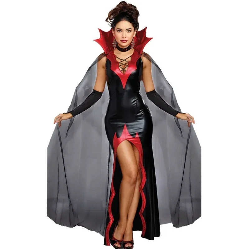 

Cosplay Witch Dress Cloak Women Patent Leather Prom Magic Vampire Female Demon Christmas Costumes Role Playing Halloween Costume