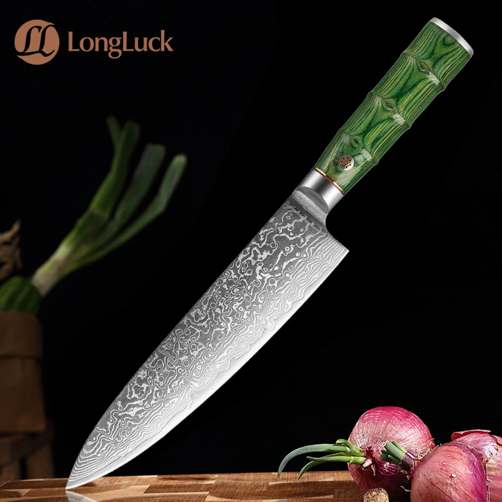 

Chef Knife Damascus 67 Layer Japanese Steel Sharp Meat Cleaver Sliced Vegetables Kitchen Knives Exquisite Bamboo Shape Handle
