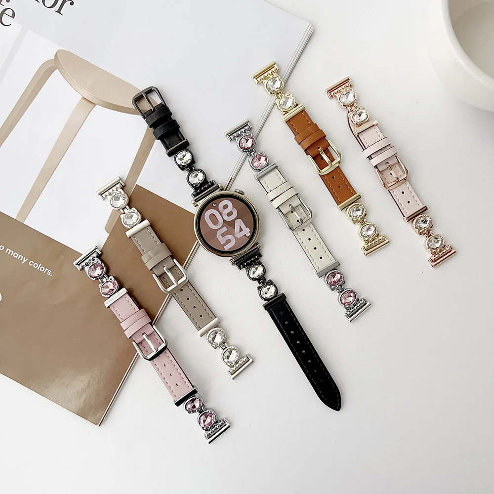 Elegant 18mm Leather Watch Band with Bling Metal Slim Bracelet Strap