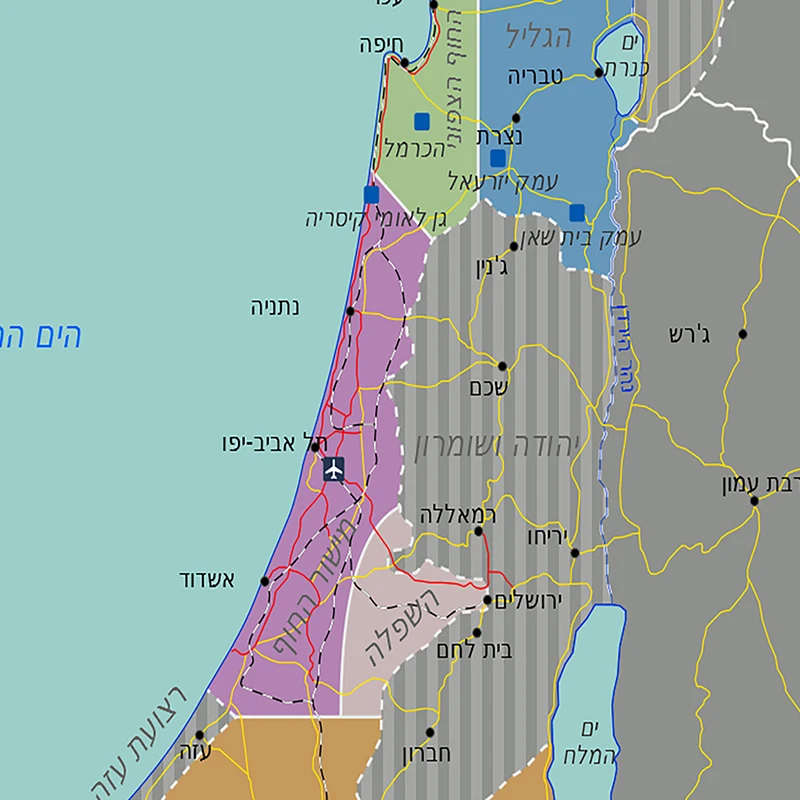 The Israel Map In Hebrew Non-woven Canvas Painting 2010 Version Poster Unframed Print Home Decor School Supplies 100*150cm