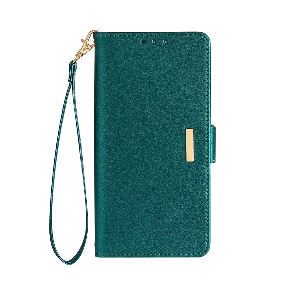 Magnetic Leather Flip Wallet Case with Card Slots and Side Buckle - Shockproof Cover