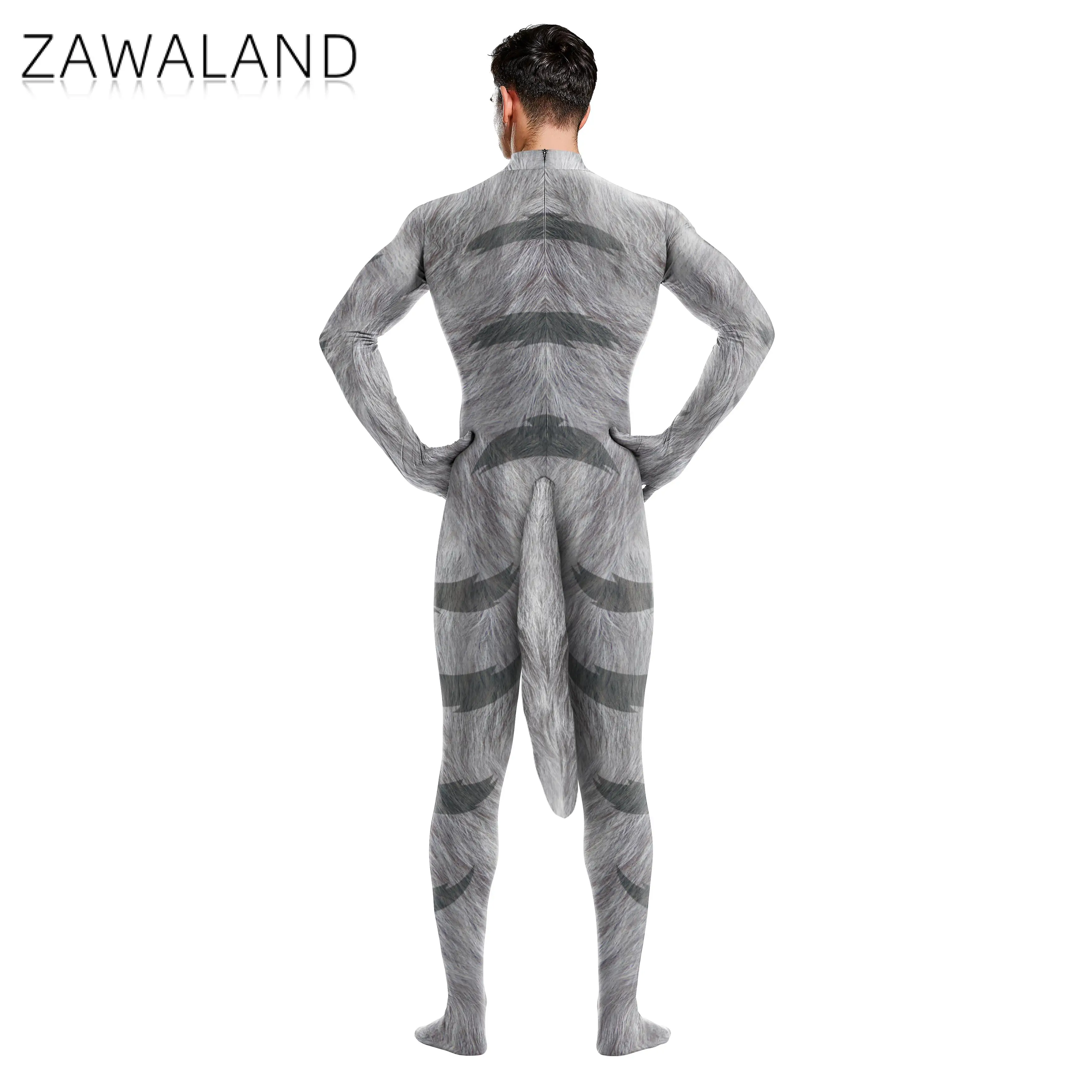 Zawaland Men Furry Petsuit Carnival Purim Cosplay Costume Animal Fancy Bodysuit Festival Party Disguise Catsuit Show Clothes