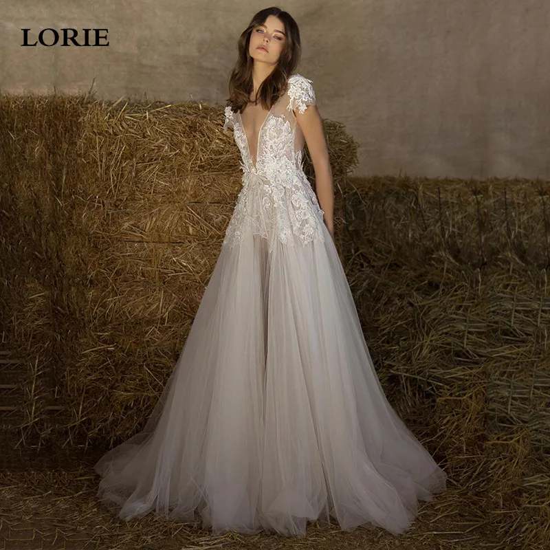

LORIE Fairy Wedding Dresses A Line Puff Tulle Bridal Dress Cap Sleeve Lace Appliques Beading Wedding Ball Gowns 2023