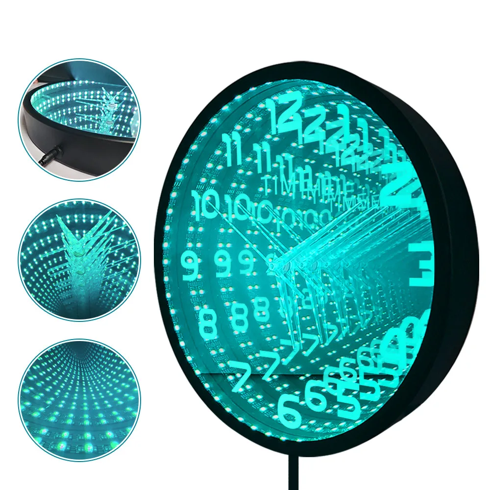 【美品！即購入可！】ミラータイプの壁掛け時計 リビングルーム用インフィニティミラー,モダンなデザイン,照明