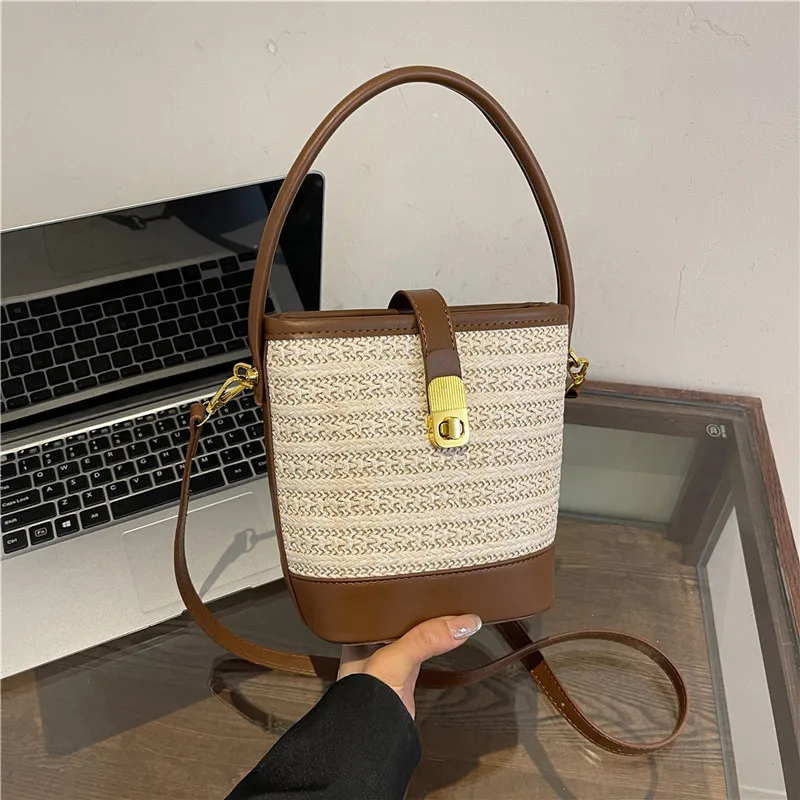 Women’s Fashion Trends Straw Bucket Bag Female Summer Handmade Woven Shoulder Bags Ladies Shopping Purse New Beach Bags Handbags 2