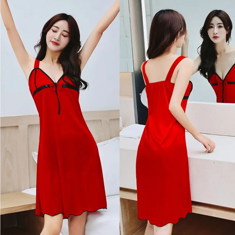 Pajama Women Summer. Imitated Silk Nightdress Ice Silk Thin Loose Plus Size 200 Pounds Pregnant Slip Nightdress sexy sleepwear