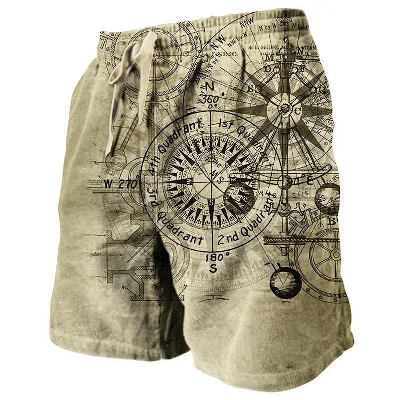 Men's Vintage Beach Shorts Classic Compass 3D Printed Street Hip Hop Men Women Short Pants Breathable Daily Holiday Ice Shorts 4