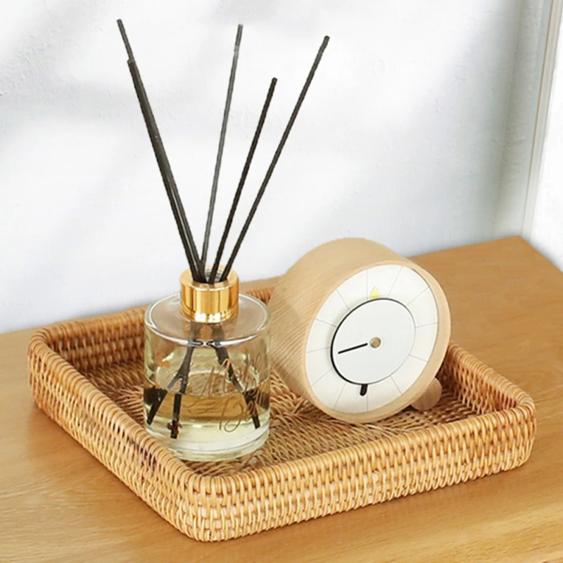 Handwoven Rattan Storage Basket Square Wicker Tray Picnic Basket Bread Food Plate Fruit Cake Sundries Box Home Desk Decoration 3