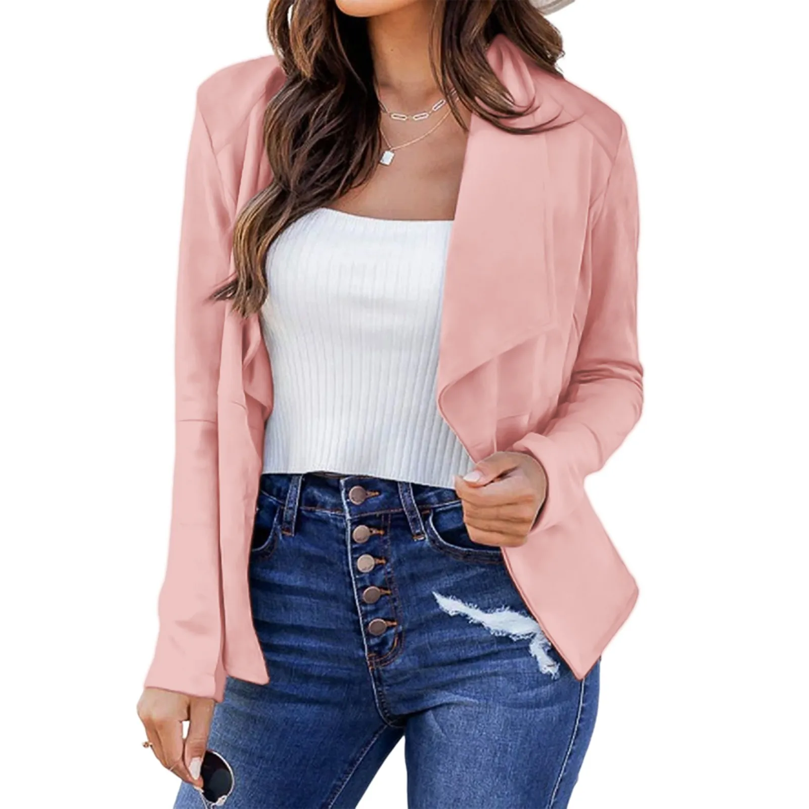 

New Vintage Solid Blazer Ladies Autumn Long Sleeve Turndown Collar Business Elegant Jackets Coat Suits Women Chic Vestes Femme