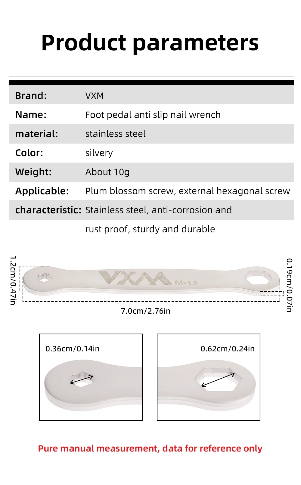 Description Picture 3 of itemVXM MTB Bicycle Pedal Anti-Slip Removal Wrench Tool Stainless Steel Universal Plum Blossom Hex Socket Disassembly Wrench