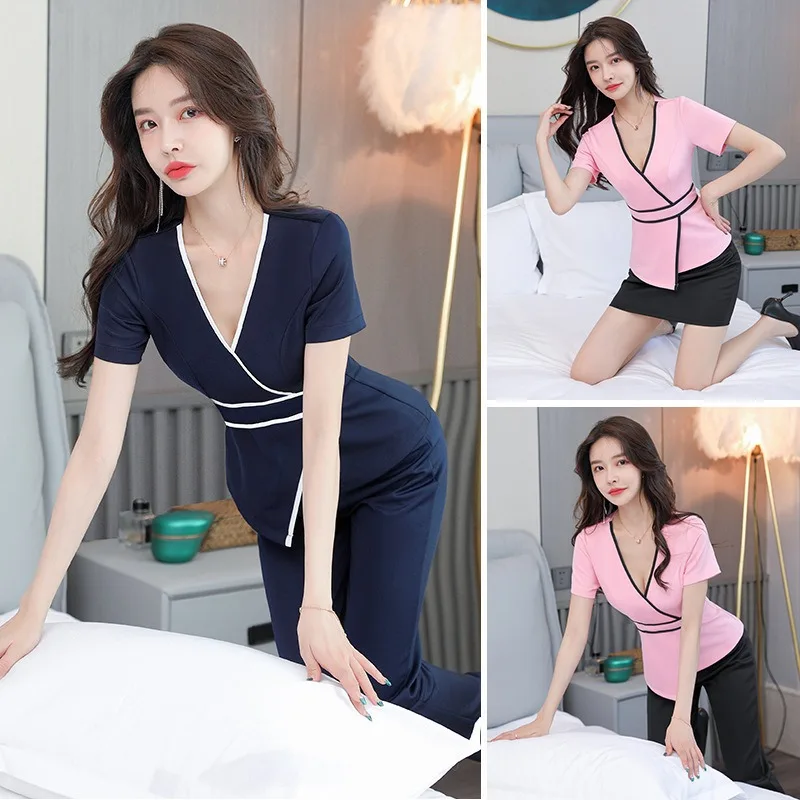 

New Beauty Salon Esthetic Uniform Beautician Dress Spa Massage Work Clothes for Elegant Woman Foot Bath Technician Overalls Set