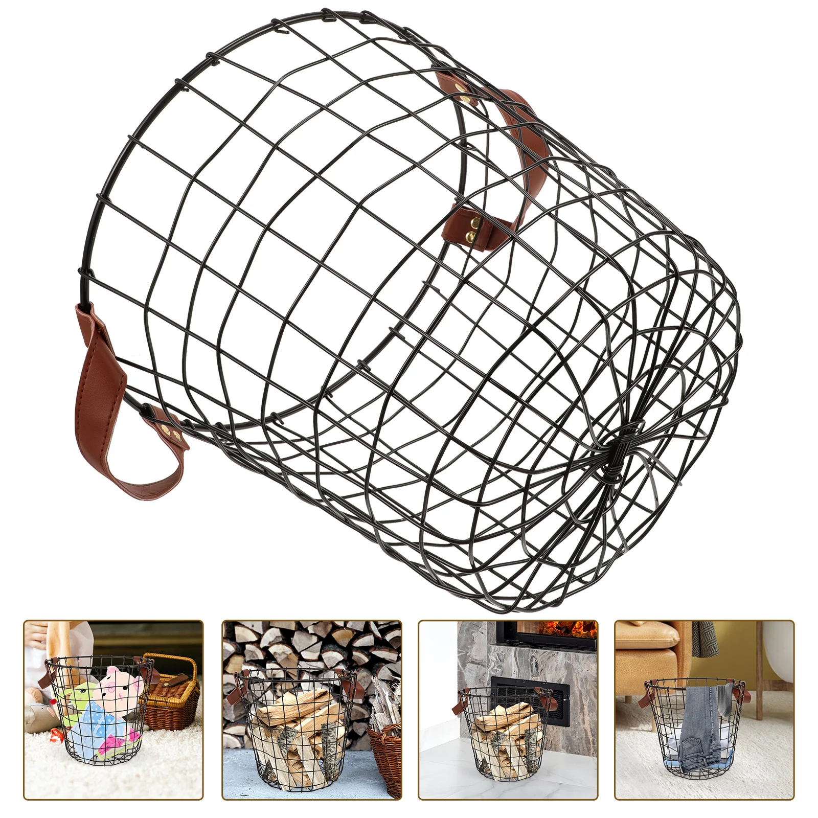 

Log Basket Holder Hearth Log Bin Firewood Holder Fireplace Wood Carrier Large Metal Wire Basket Wrought Iron Indoor Wood Stove