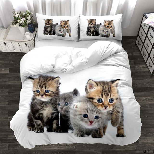 3d animal jogo de cama bonito gato capa edredão microfibra pet