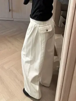 Y2K White Pants Loose Curved Knife Wide Leg Jeans Workwear Style for Women Summer 1