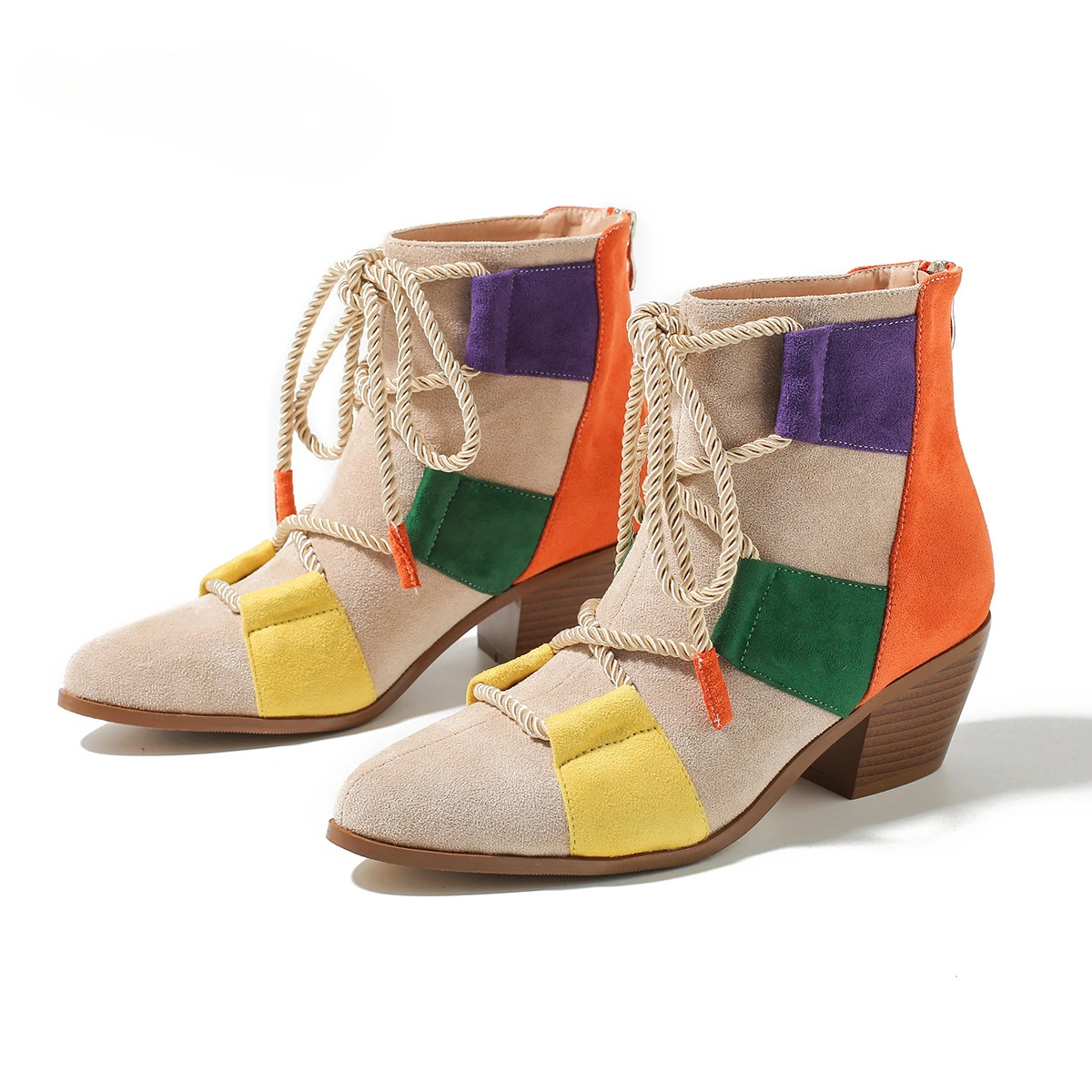 

Женские ботинки на толстом каблуке, с круглым носком и ремешком