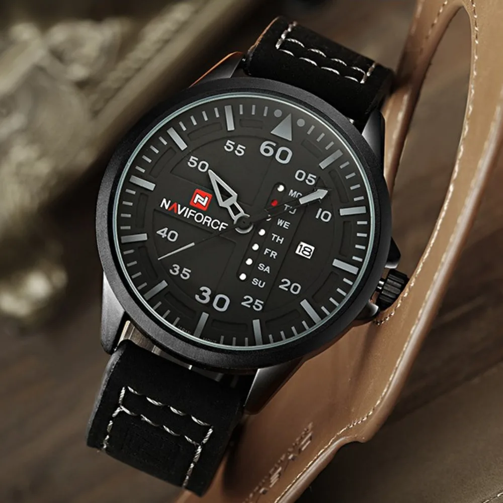 Quartz Watch For Men Top Luxury Watch Waterproof Clock Date Week Display Sports Leather Strap Men Watch Reloj Hombre NF9074
