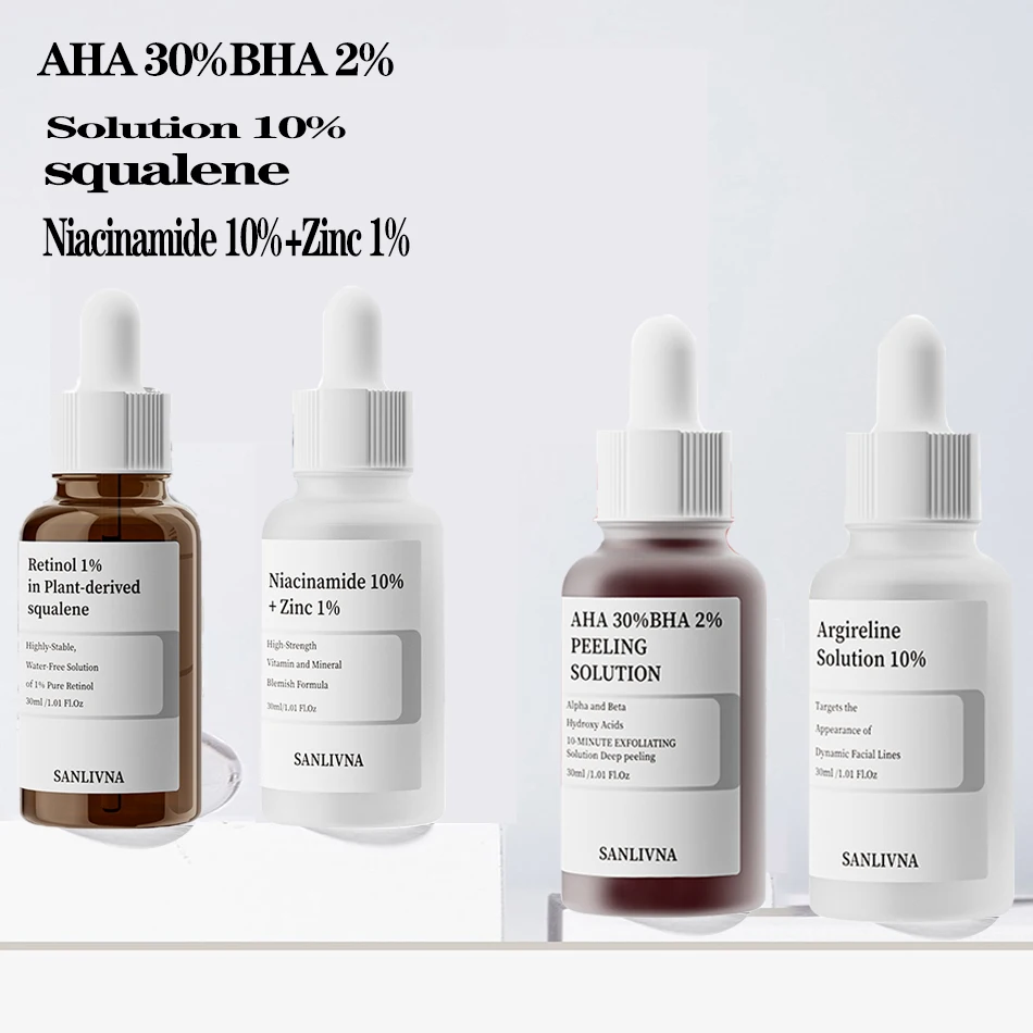AHA 30%+BHA 2% Exfoliating Face Salicylic Acid Serum 10% Niacinamide + 1% Zinc, 10% Hexapeptide Serum Moisturizing Face Skincare 1