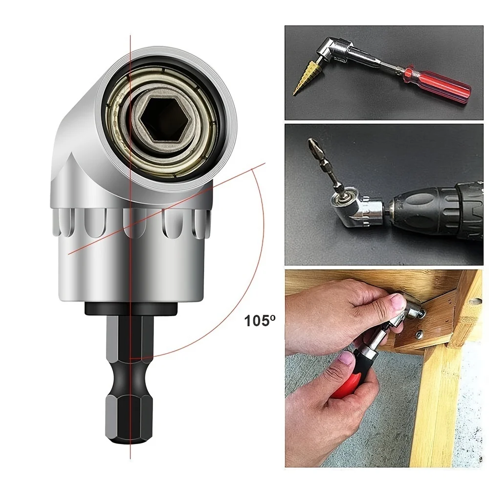 Adattatore Per Trapano Angolare 105° 1/4'' Con Prolunga Flessibile – Cacciavite Esagonale Per Spazi Stretti, Acciaio Cromo-Vanadio