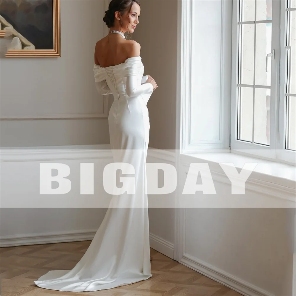 Modern Long Sleeve Mermaid Wedding Dresses Satin Pleat Off The Shoulder High Side Split Bridal Gown Vestido De Noiva Customized 9 S8db73bce02704f3d960fc91a1ebef2ebl