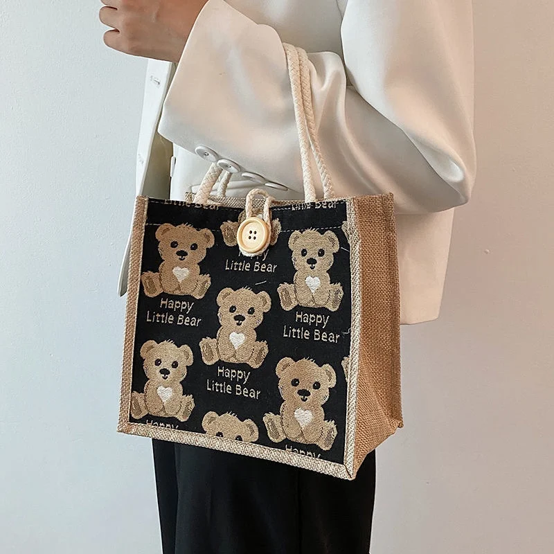 Fashionable Lightweight Cartoon Bear Pattern Handbag Box-shaped Bag
