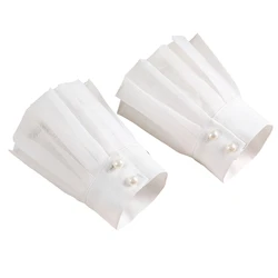 1 Pair Women Wrist Cuffs Solid Color Lace Pleated Horn Cuffs Detachable Shirt False Sleeves Detachable Sleeves For Women 10CF