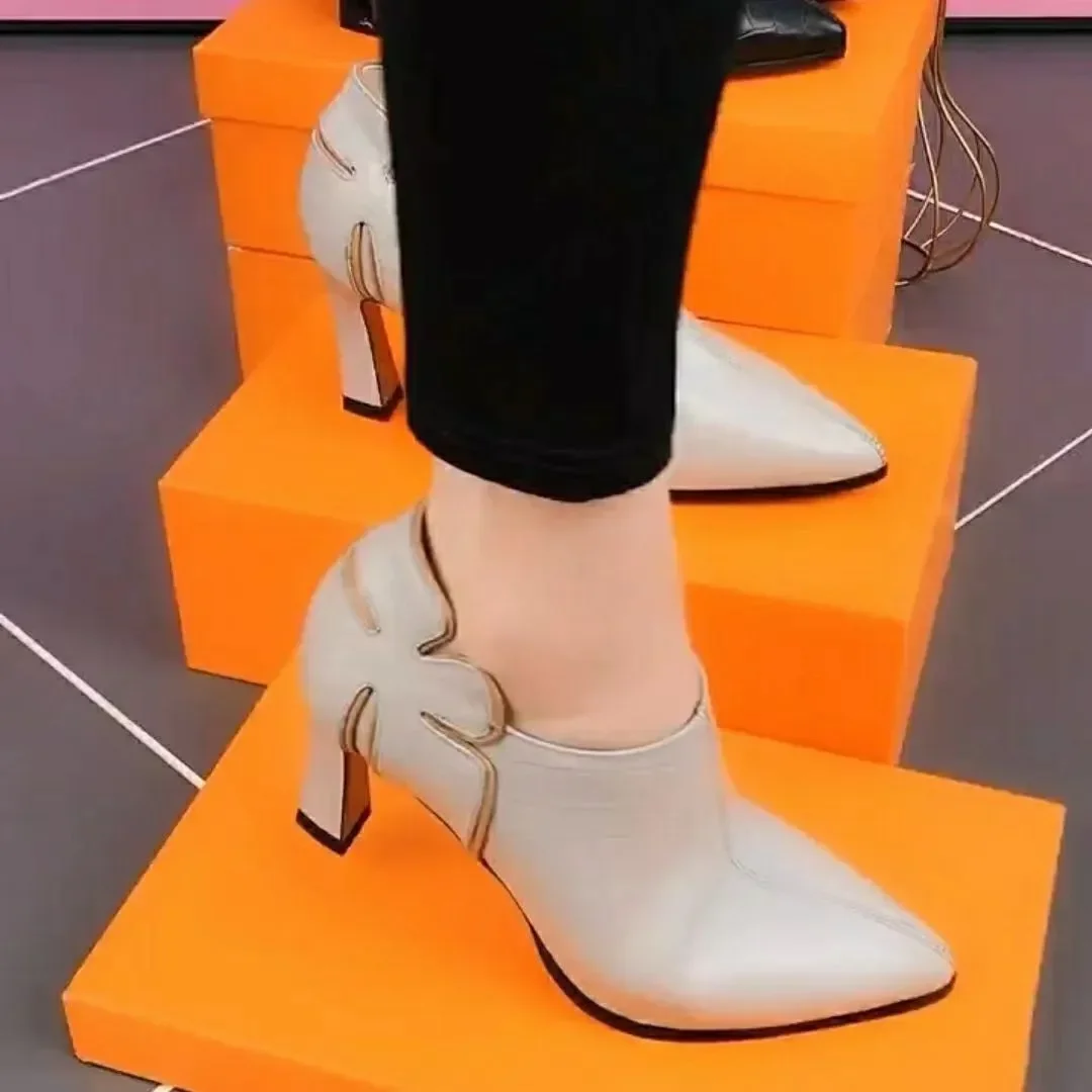 Fashion Plus Size 43 High Heels Women Comfort Pointed Black Women's Shoes Retro Slide Zipper Pumps Zapatos De Mujer 2