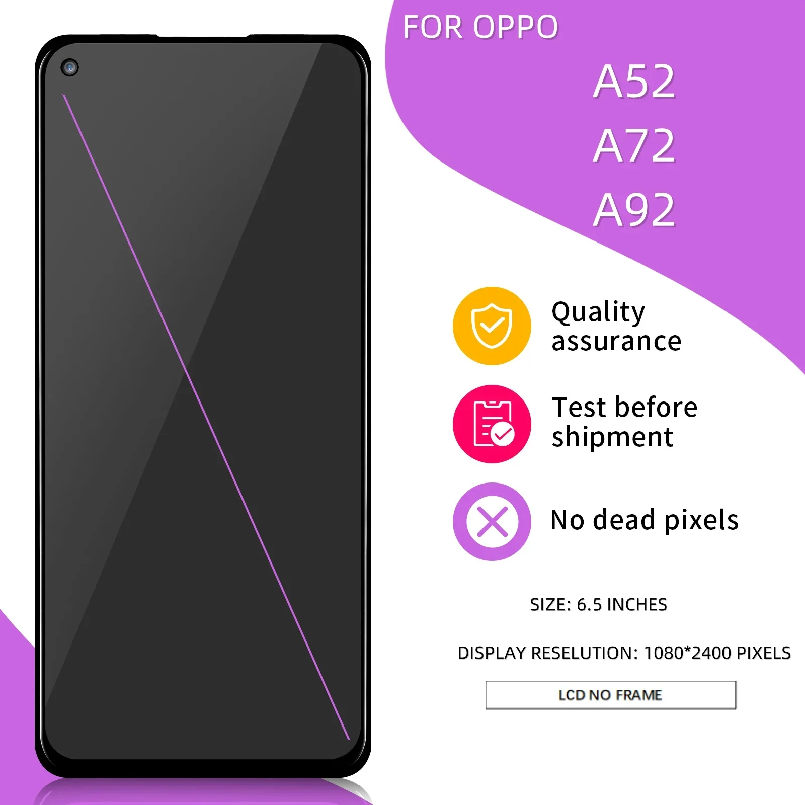 오리지널 LCD 디스플레이 터치 스크린 디지타이저 어셈블리 교체, Oppo A72 4G A92 A52 CPH2069 CPH2067, 6.5 인치