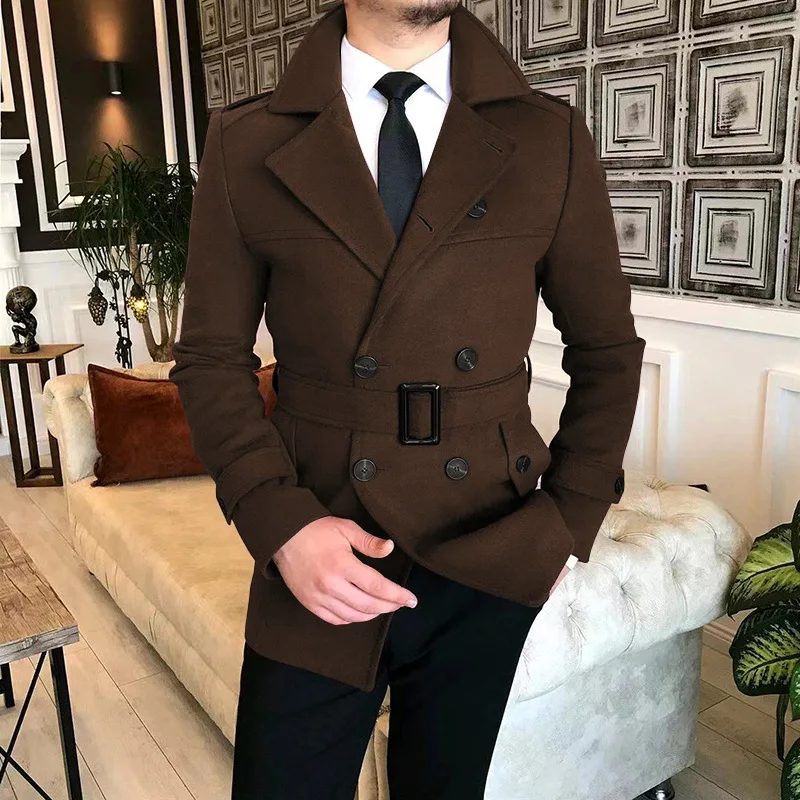 Autumn Winter Men's Double Breasted Woolen Overcoat High Quality Male ...